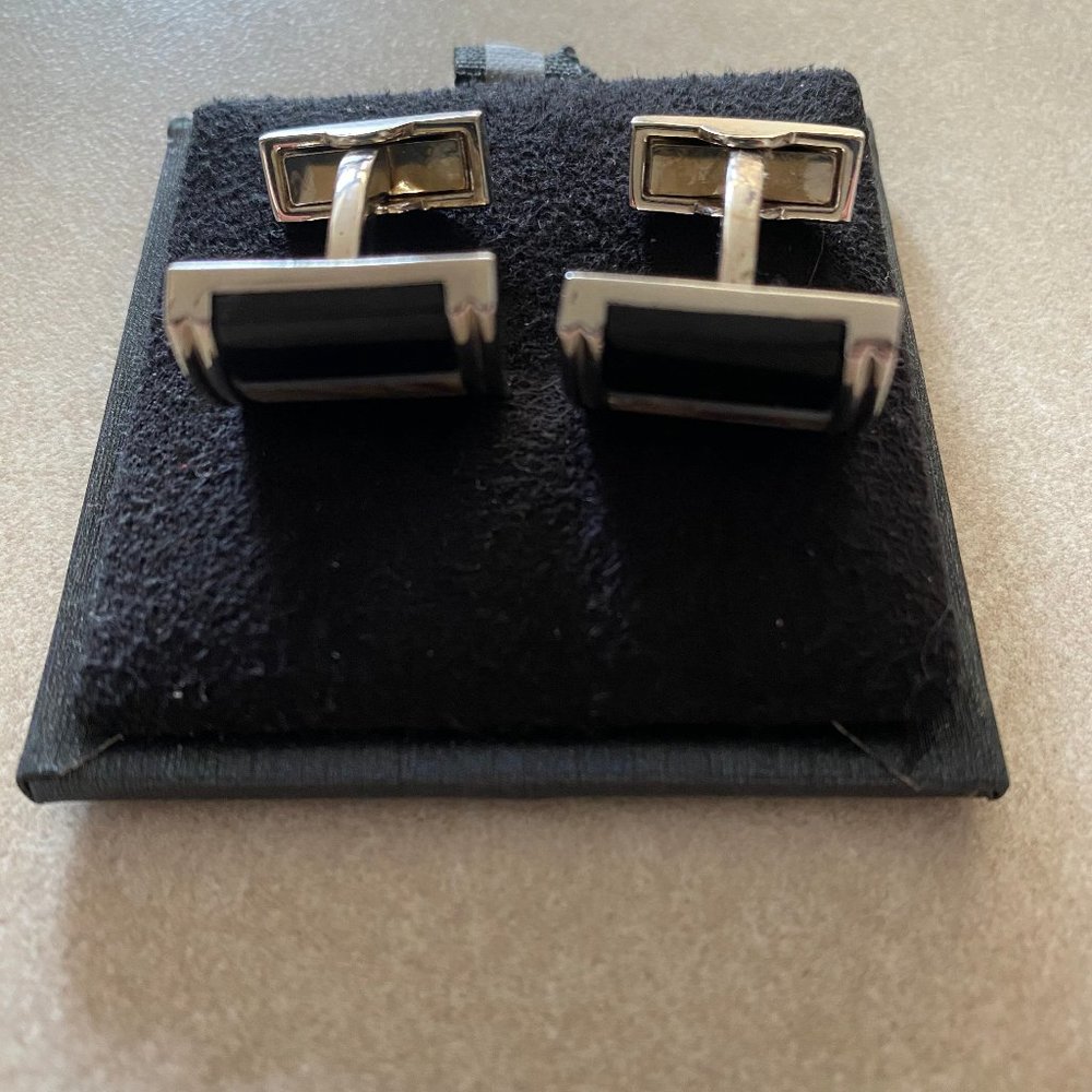 Bugatchi Rectangular Silver Tone Striped Black - image 4